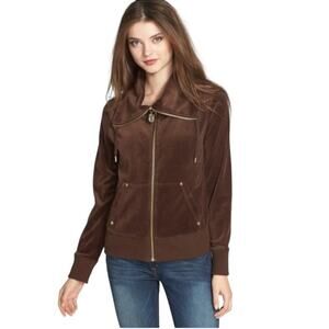 NWT MICHAEL Michael Kors Brown Velour Zip Front Track Jacket Size XS